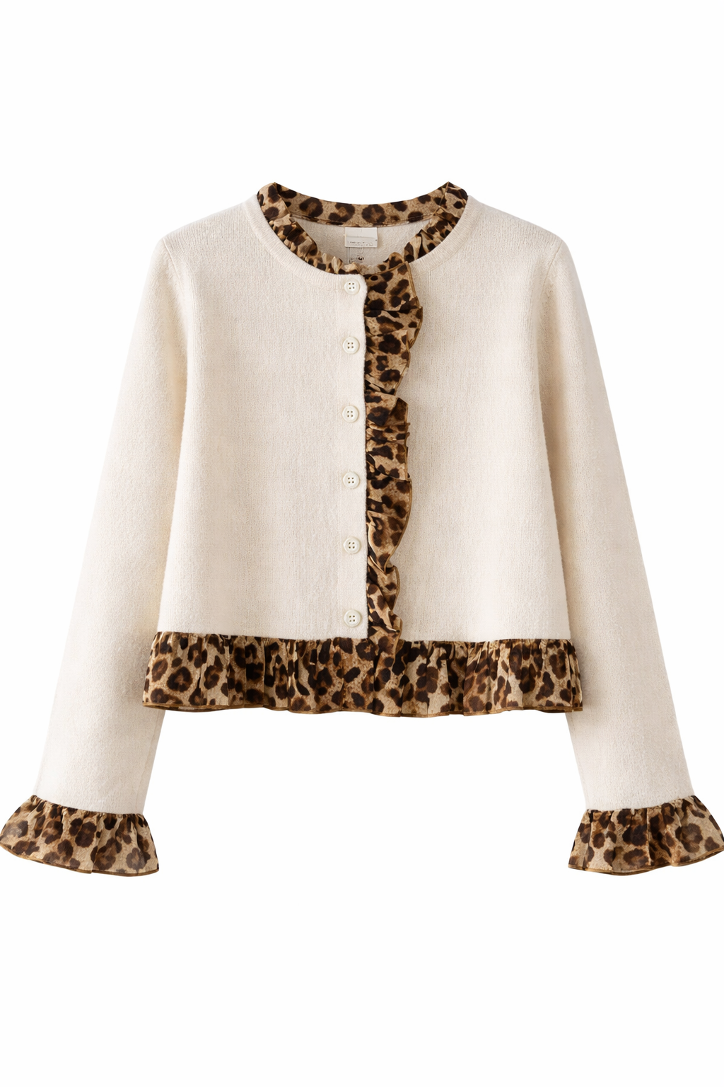 Leopard Trim Ruffle Cardigan